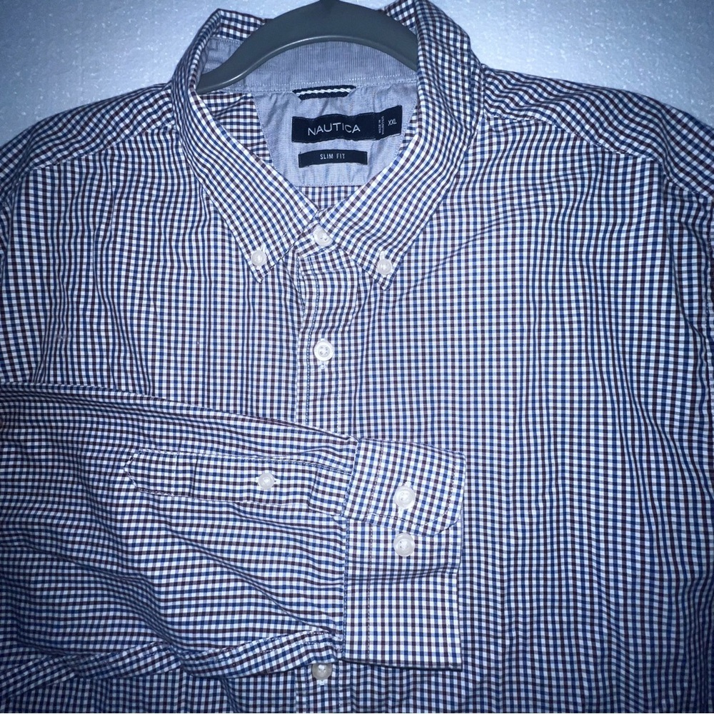 Nautica Brown Casual Button Down Shirt Crisp Cotton